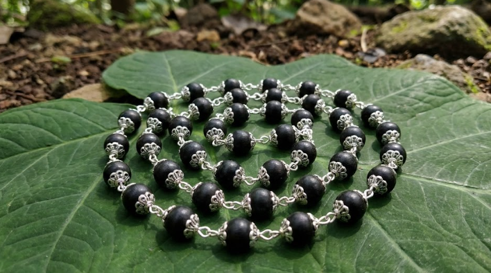 Natural Karungali Mala with Silver Capping