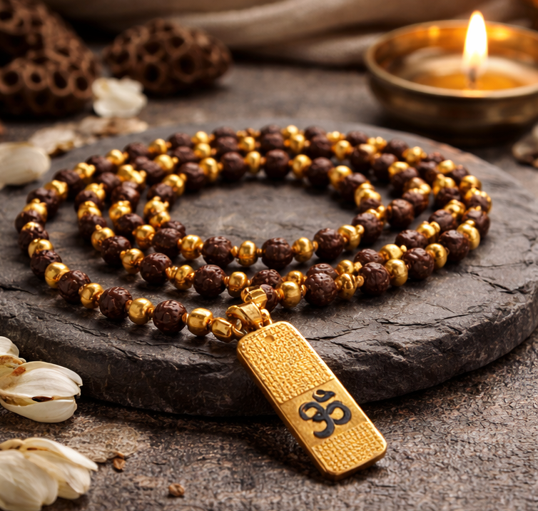Rudraksha Mala Om Pendant - Image 3