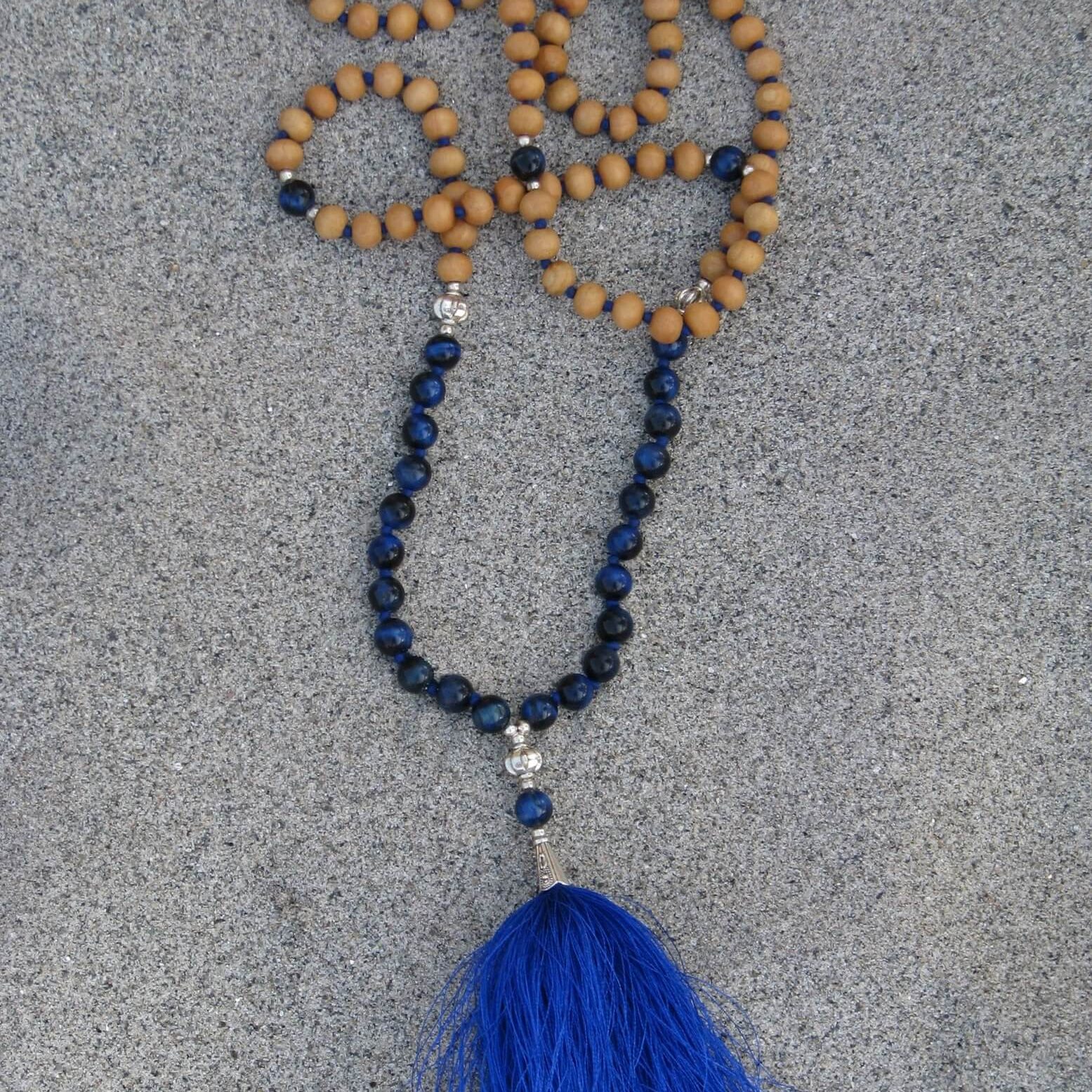 blue tiger eye wood mala