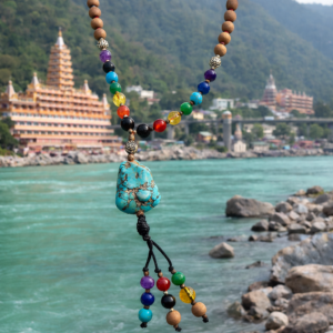 7 Chakra Wood Mala with Turquoise Stone Pendant