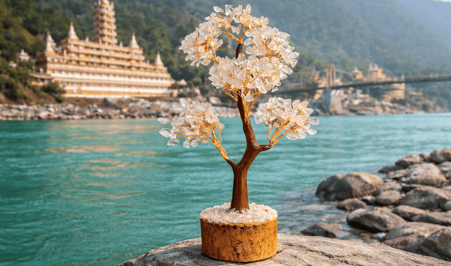 Clear Quartz Crystal Tree with Wooden Base