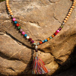 Multi Quartz Wood Mala with Chakra Stones & Tassel