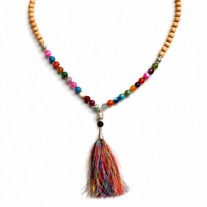 Multi Quartz Wood Mala with Chakra Stones & Tassel