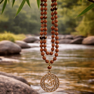 Rudraksha Tiger Eye Mala with Om Pendant